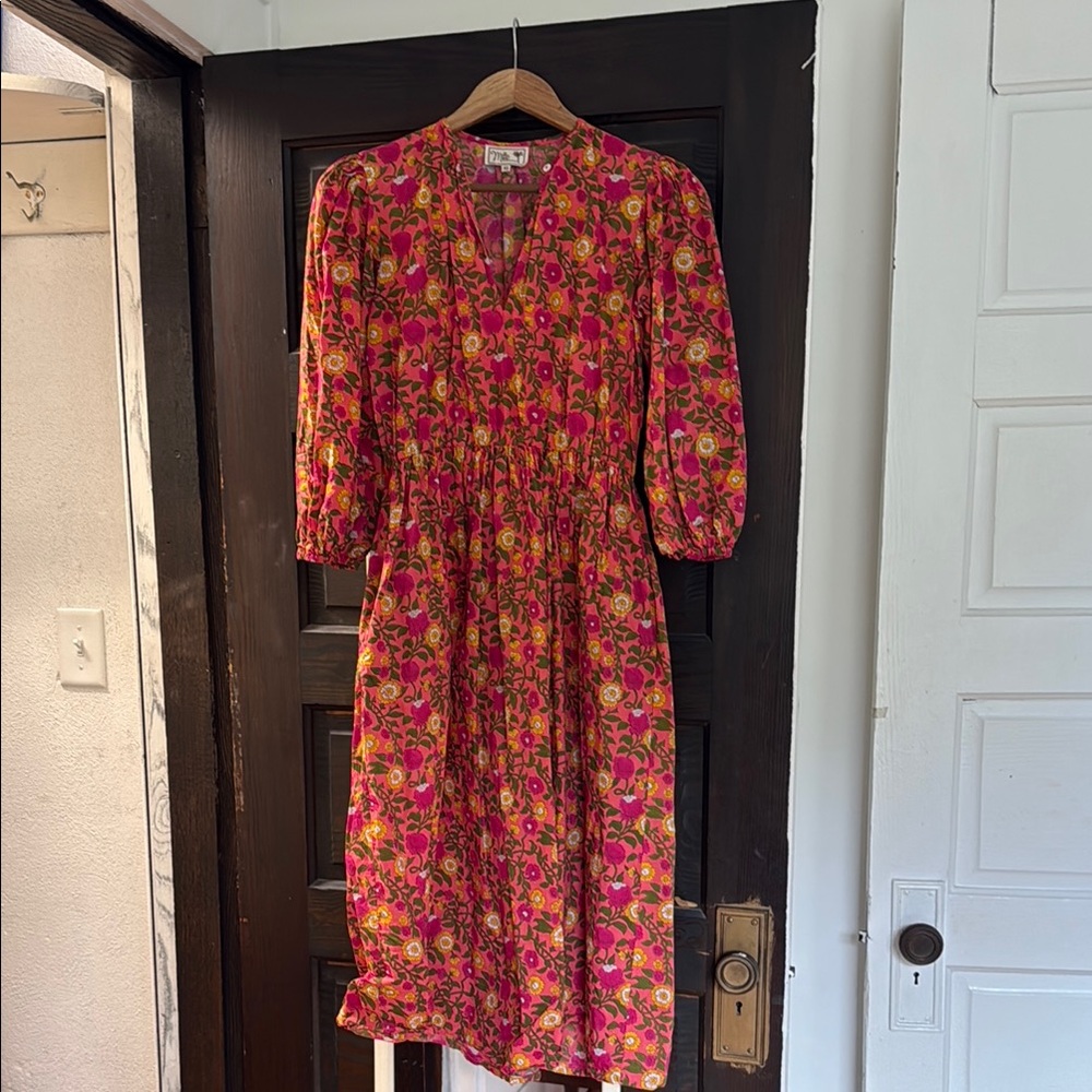 Mille “Celeste Dress”: Floral Pink and Orange Midi Dress